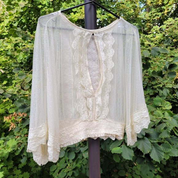 GORGEOUS Lace Open Back Cottagecore Shabby Chic Cream Boho Blouse Believe Anthro - Picture 8 of 10